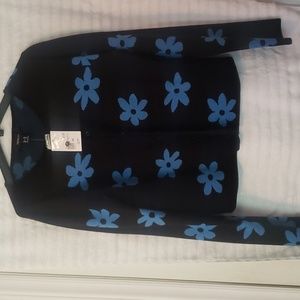 Forever 21 Womens crop sweater in black with blue flowers. Brand new with tags